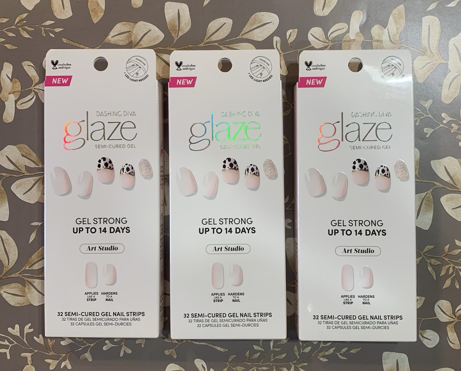 3 Pack Dashing Diva Glaze Semi-Cured Gel Nail Strips Lot of 3 32 Count in Each