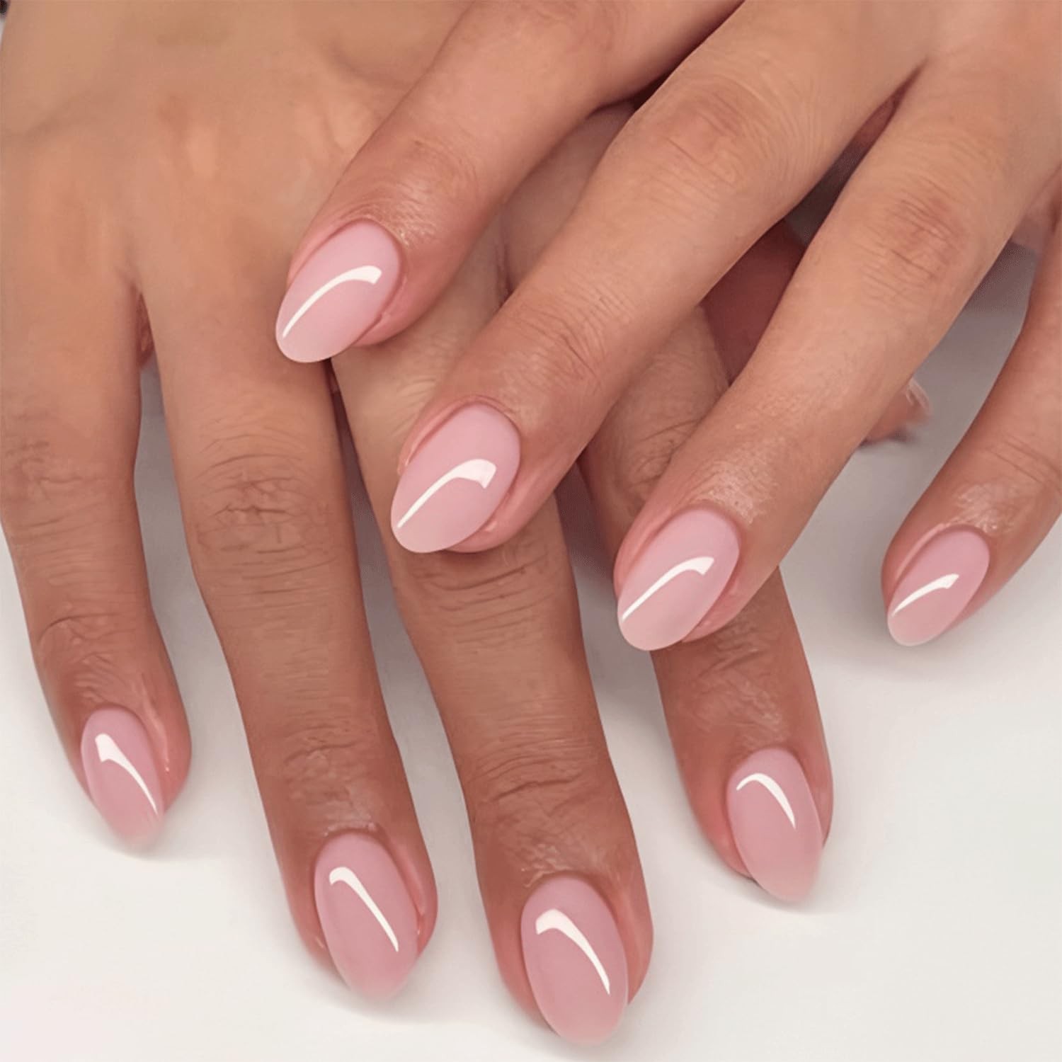 Nude Pink Press On Nails Short Oval Fake Nails Solid Natural Pink Nails Press…