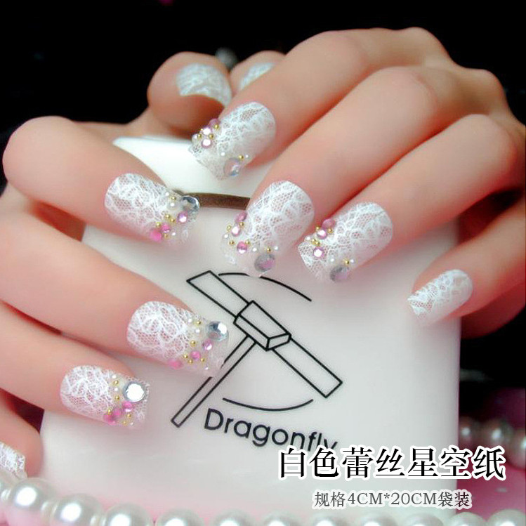 10Pcs Black White Flower Lace Foils Nail Art Transfer Stickers Decals Tips NH8