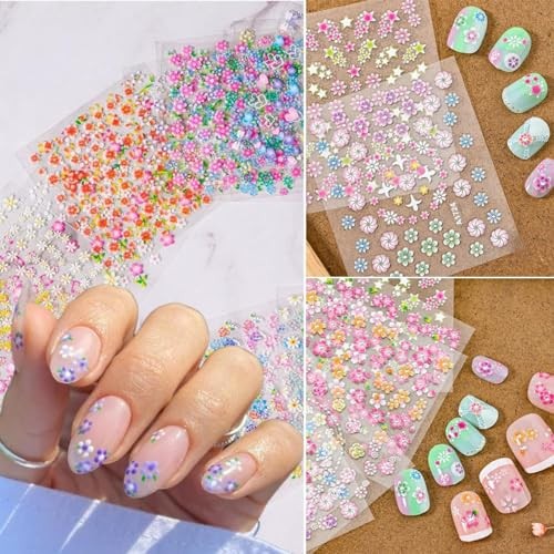 30 Sheets Flower Nail Stickers – Spring/Summer Nail Art Decals, 3D Self