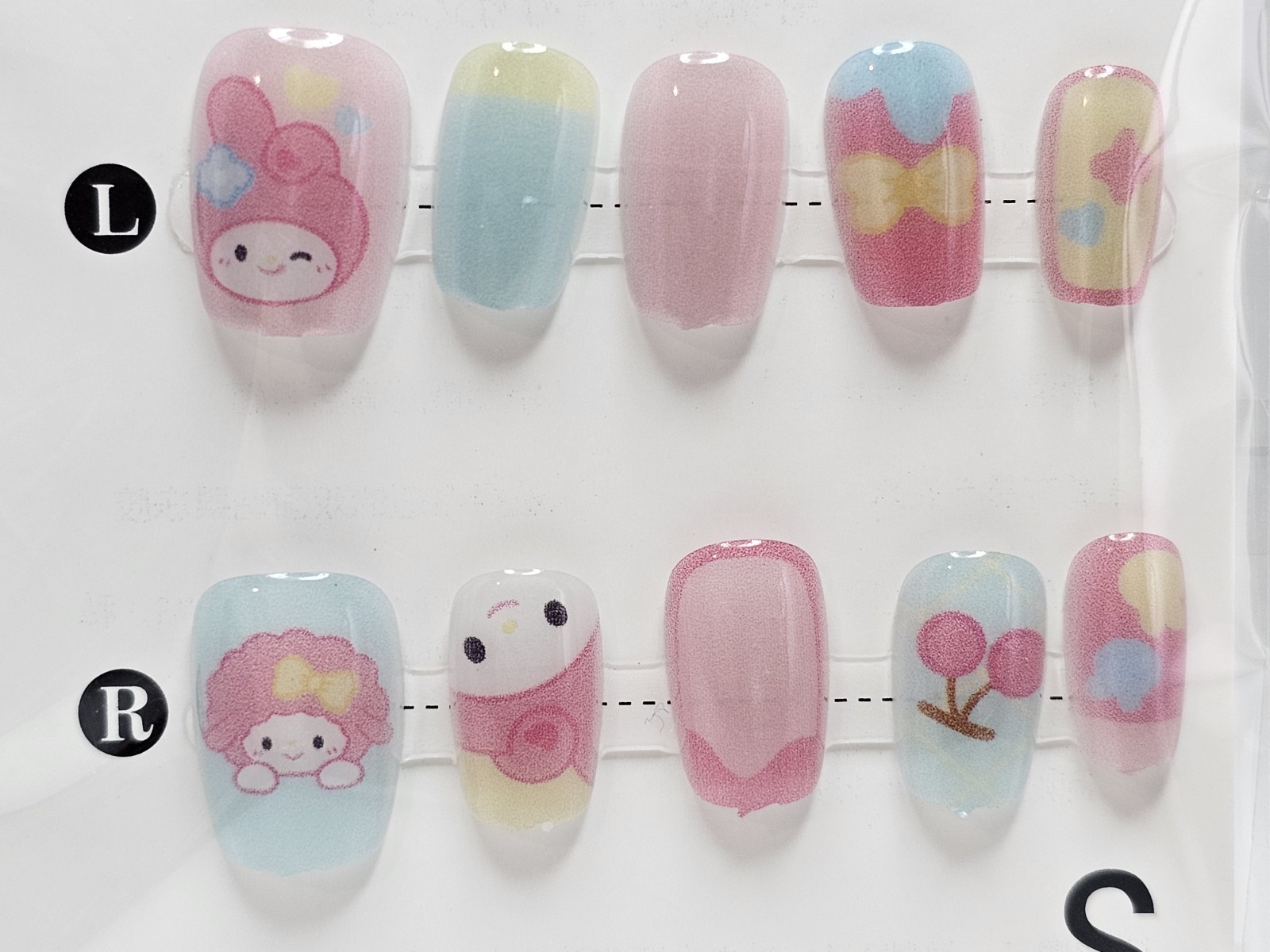Press On Nails Pastel Cartoon Mix Cute Kawaii Designs Size S Nail Set