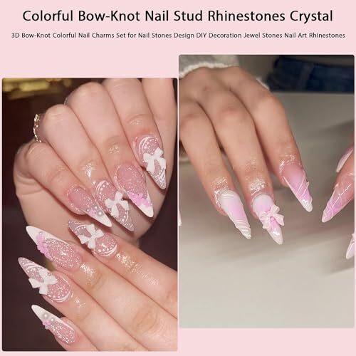 3D Bow Nail Charms, 6 Colors 3D Acrylic Colorful Bow-Knot Nail Art Pink-Bow