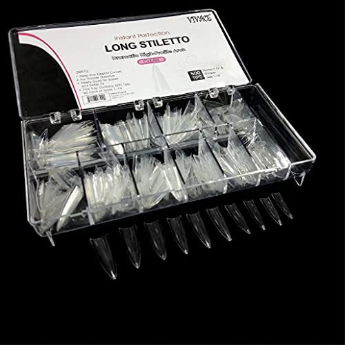 BeYou Clear Long Stiletto 500pcs False Fake Gel Nail Tips,10 Sizes With Clear