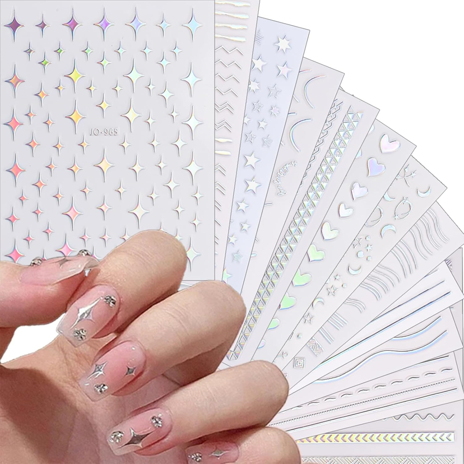 12 Sheets Gold Nail Stickers – 3D Self-Adhesive Metal Geometric Stripe Wave Nail