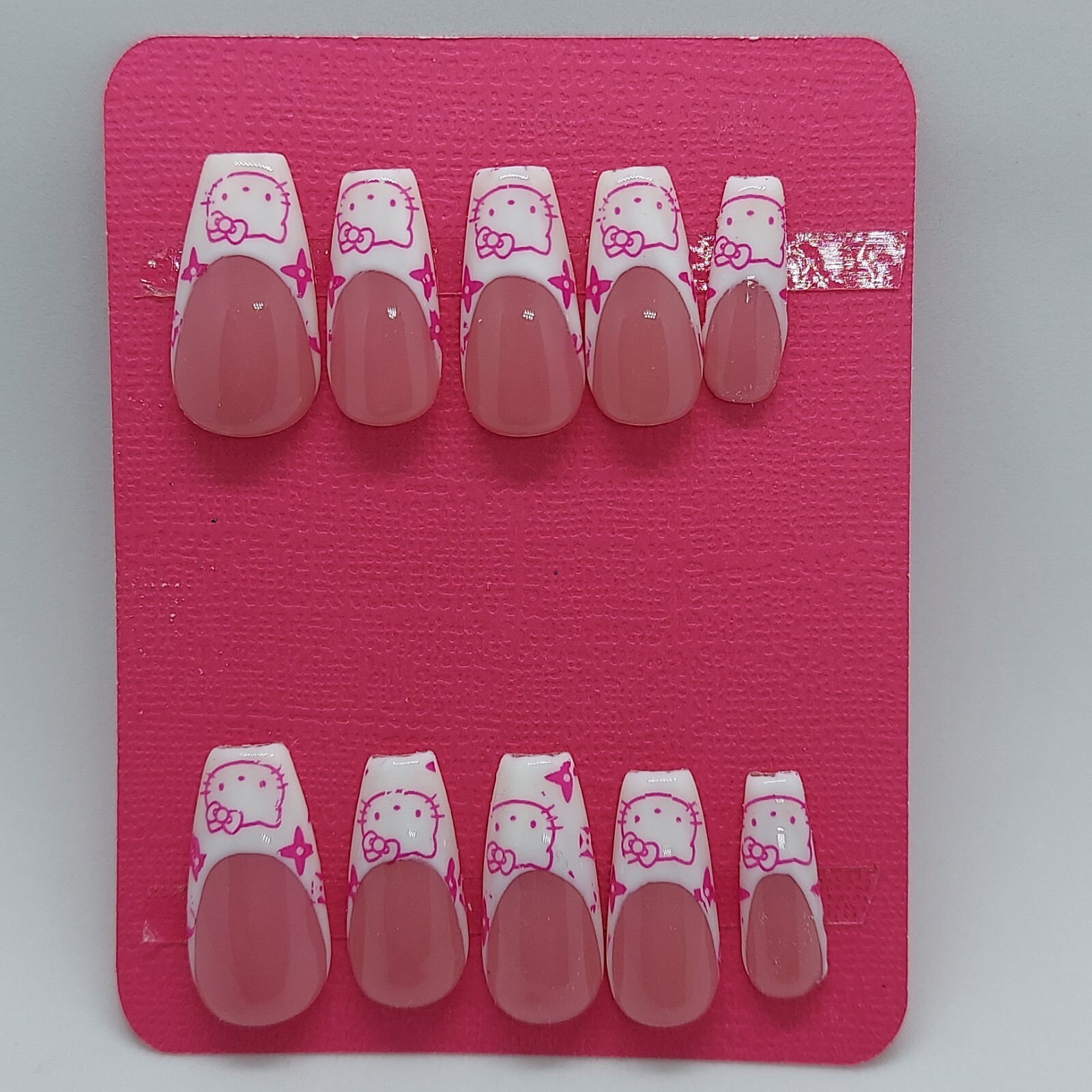 Pink Kitty HK Kawaii Kitty Foil Press on Nails French Nails