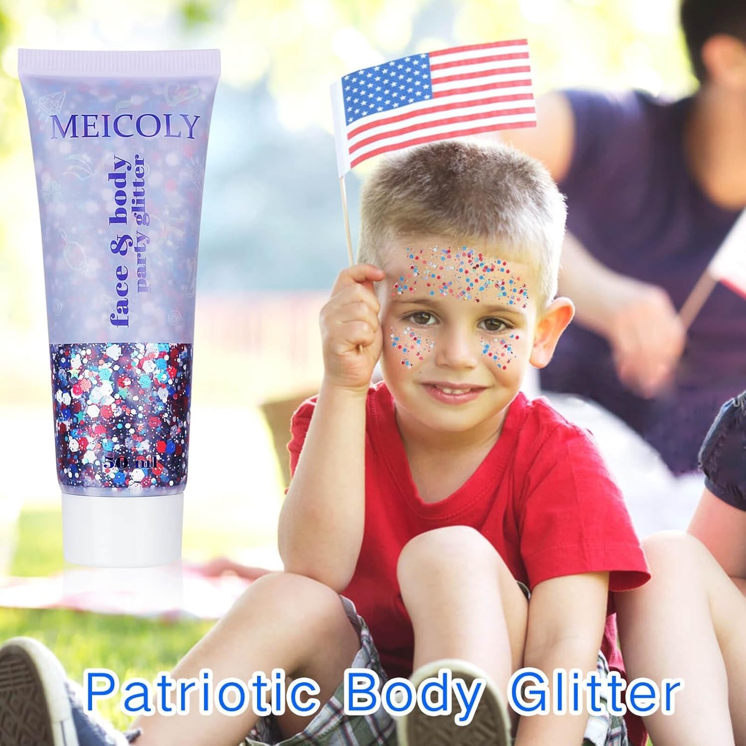Red White and Blue Face Glitter,4th of July Patriotic Accessories,Star Hair G…