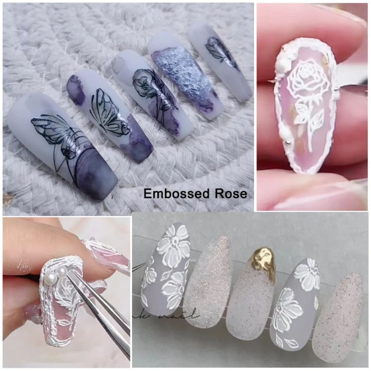 Rose Butterfly Ballet Dancer 5D Nail Stickers Embossed Decal Nail Art Decoration