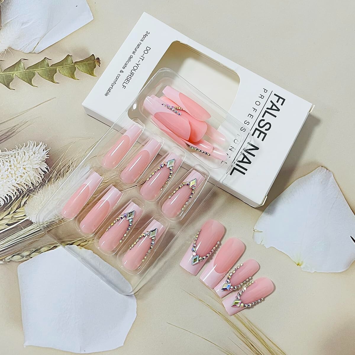 Uñas Postizas Decoradas Acrílicas Falsas 24Pack Colores French Butterfly