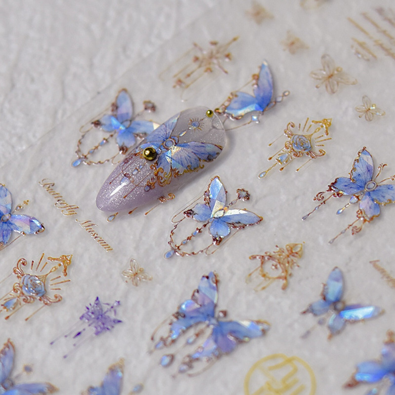 Blue Butterfly Nail Stickers, Shell Gloss Decals, Hologram Nail Art Design 3294