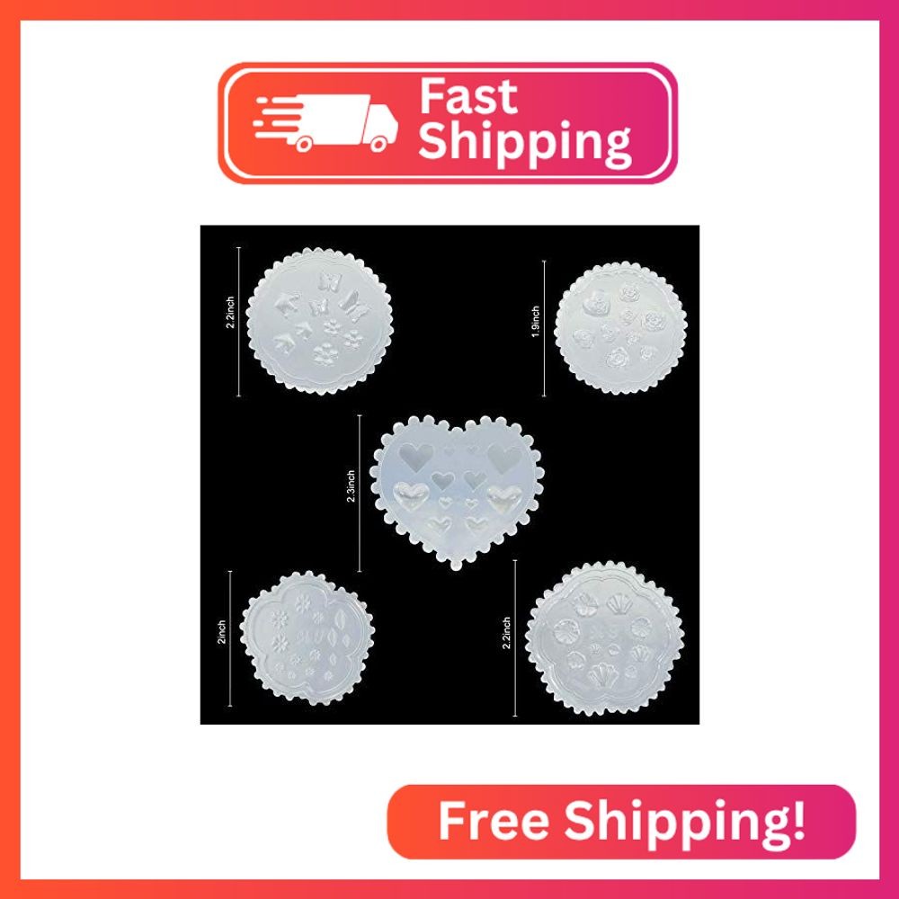 Konsait 5 Pack 3D Nail Art Mold Silicone assorted Nail Art Cabochon Decortive Mo