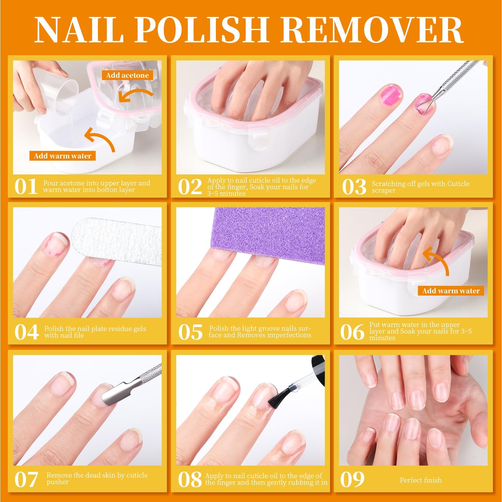Teenitor Nail Soaking Bowl, Soak Off Gel Polish Orange / Purple / Light Pink