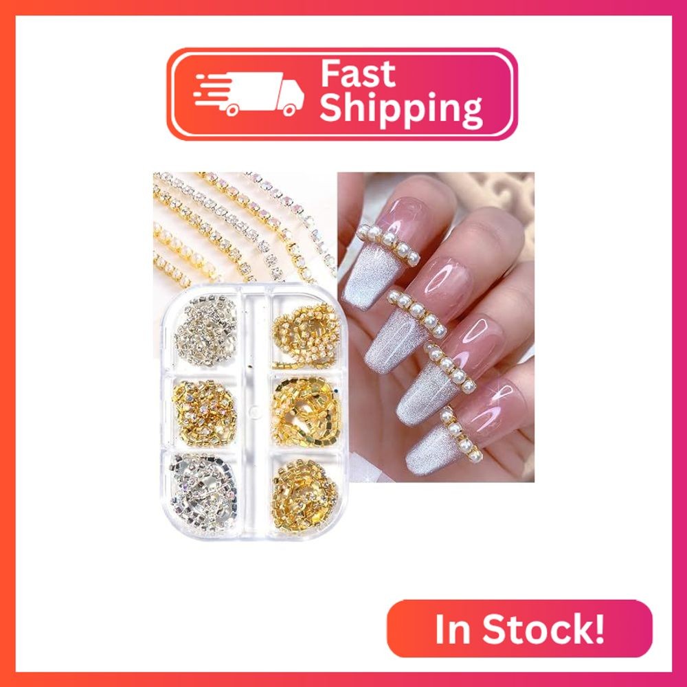 JERCLITY 1 Box 6 Strips Nail Chains for Nail Art Gold Silver Alloy Metal Nail Ar