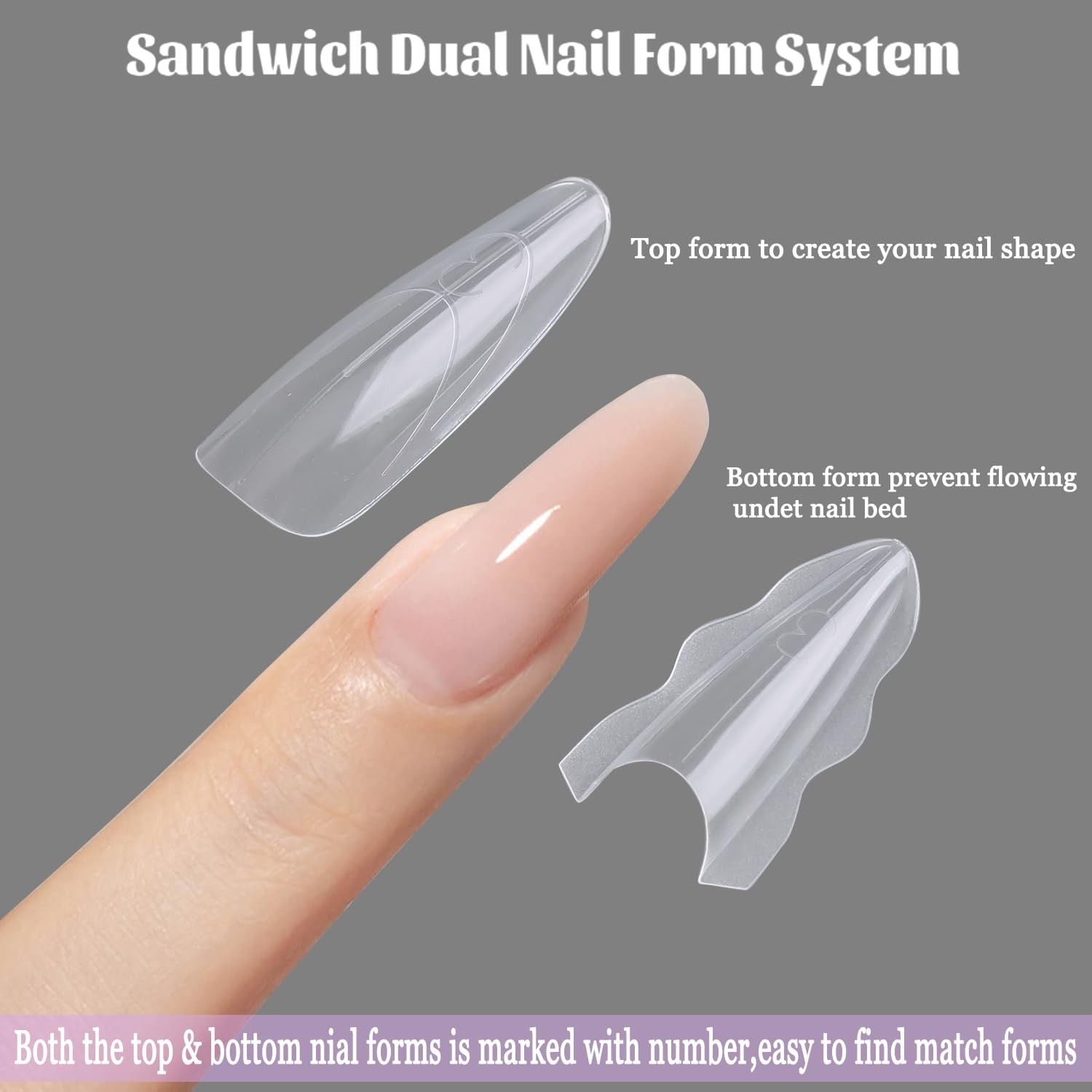 Almond Sandwich Dual Nail Forms for Builder Gel 180PCS Top Bottom