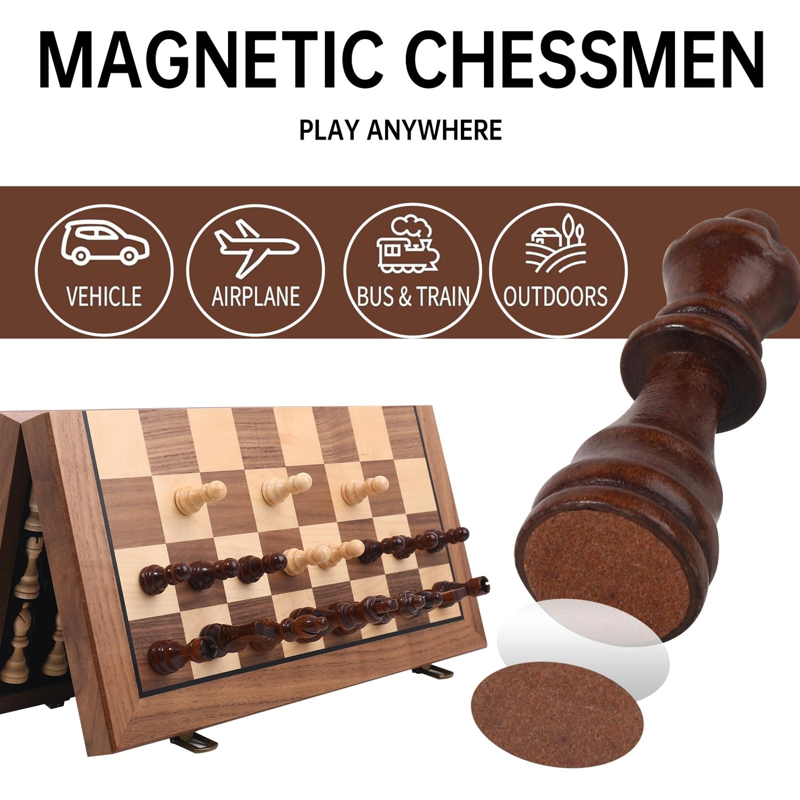 Ajedrez Magnetic Wooden Chess Set, 15″ Walnut Folding 15 inches, Blue