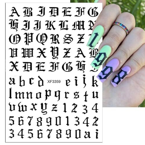 8 Sheets Old English Nail Sticker 3D Self-Adhesive Pegatinas Uñas Old Alphabet