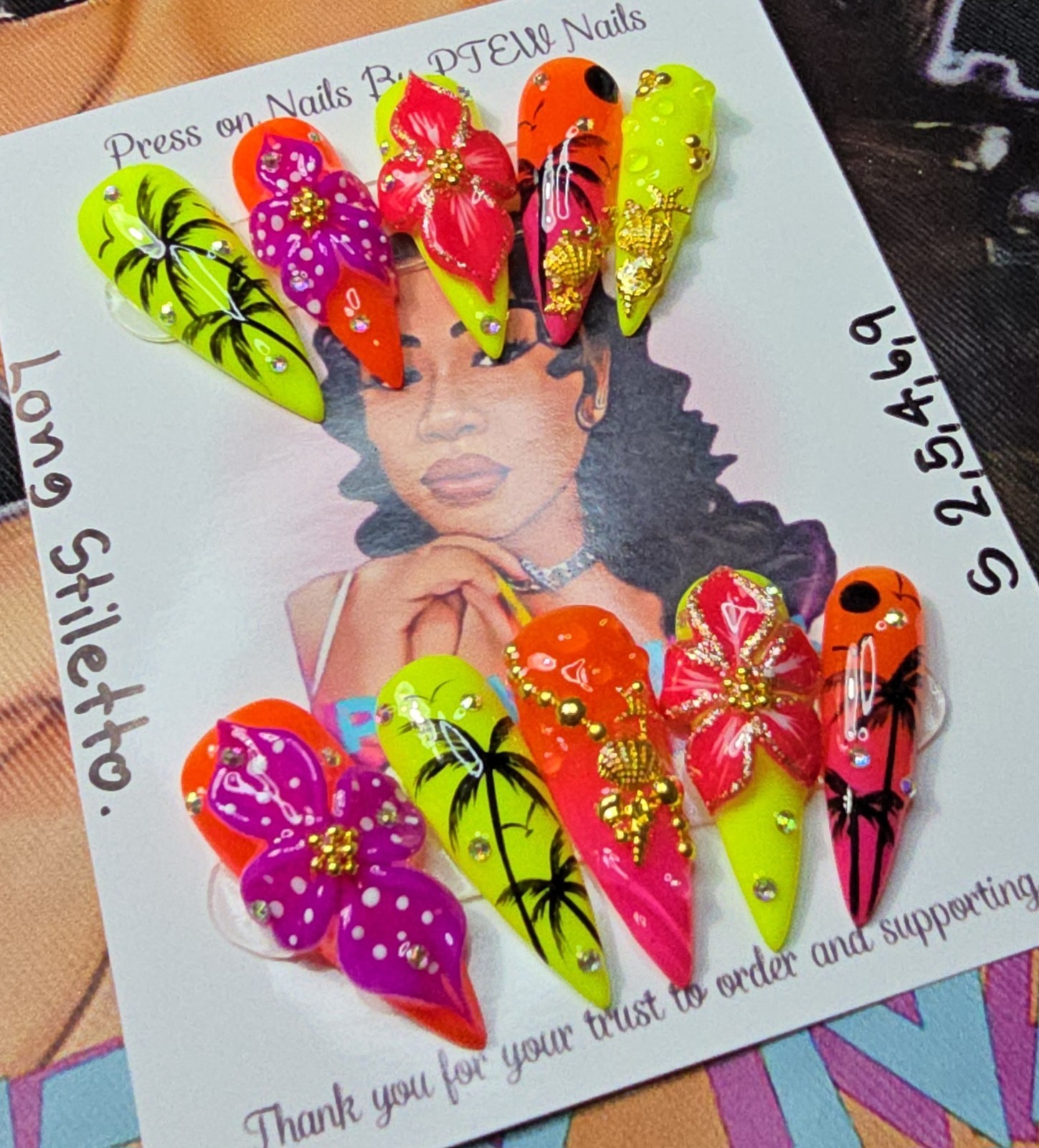 Handmade Gel Press On Nails, Small Size 2,5,4,6,9 Long Stiletto