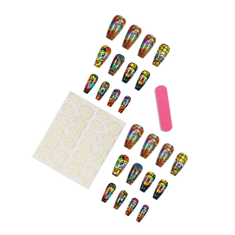 24pcs Natural Look False Nail Full Cover on Nail Decors for Everyday Use
