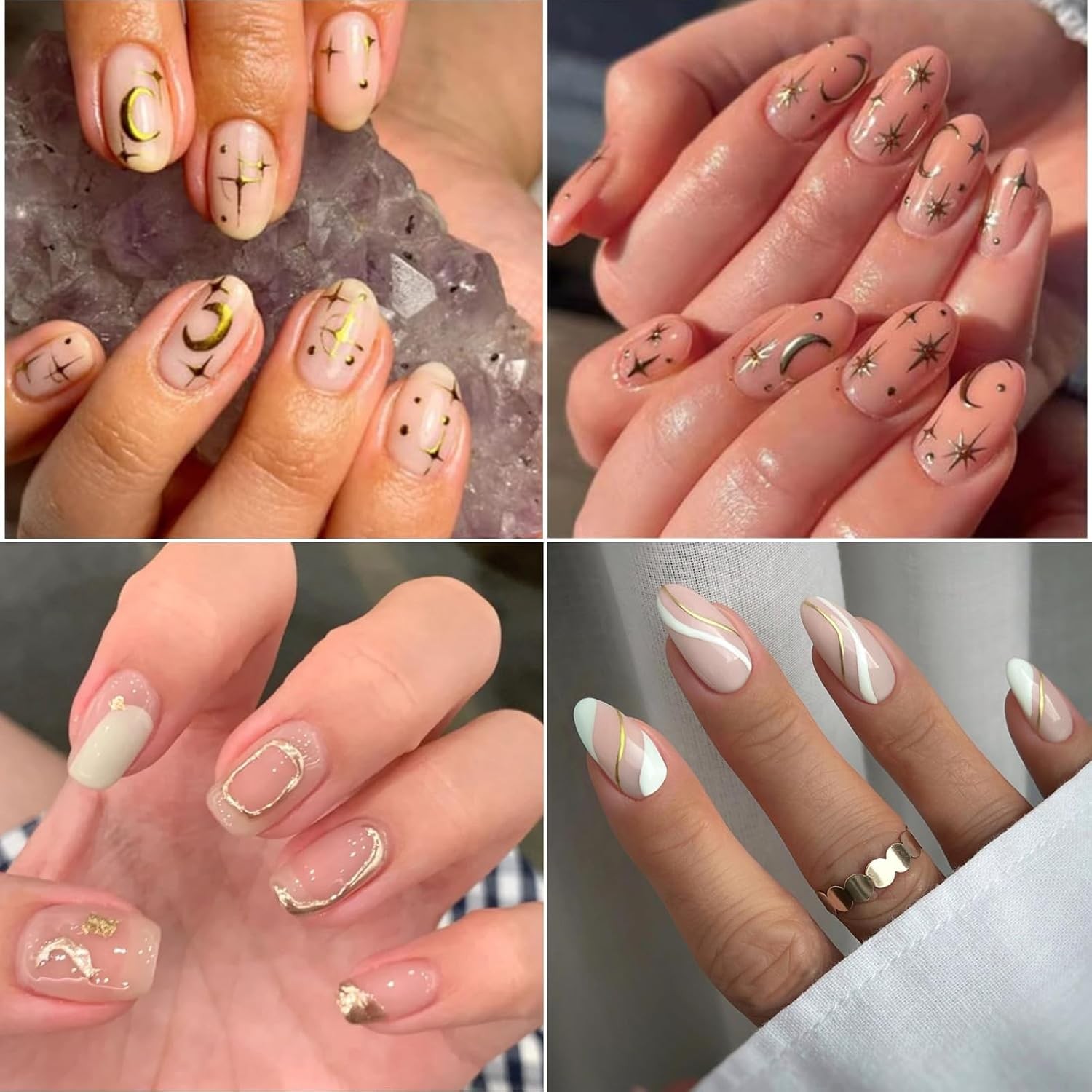 30 Sheets Gold Nail Art Stickers 3D Self-Adhesive Nail Decals Gold Line Star Nai