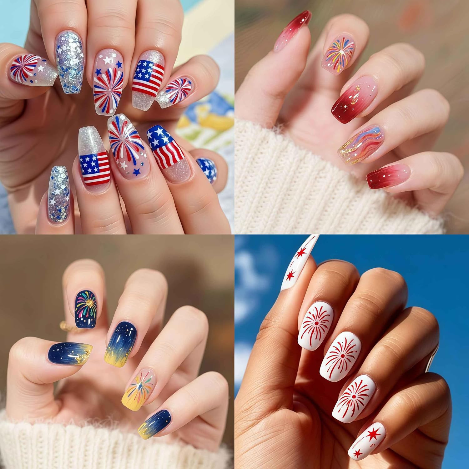 3 Sheets Fireworks Nail Stickers 5D Embossed Colorful Fireworks Nails Decals Aur