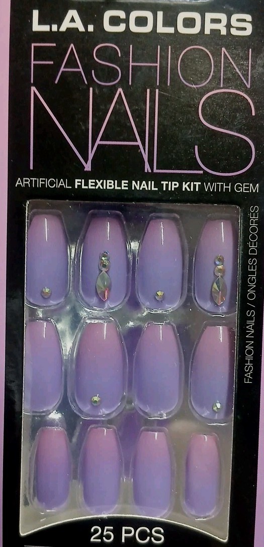 L.A. Colors Fashion Nails 24 Glue On Nails Medium Length Coffin Tip*Purple Ombre