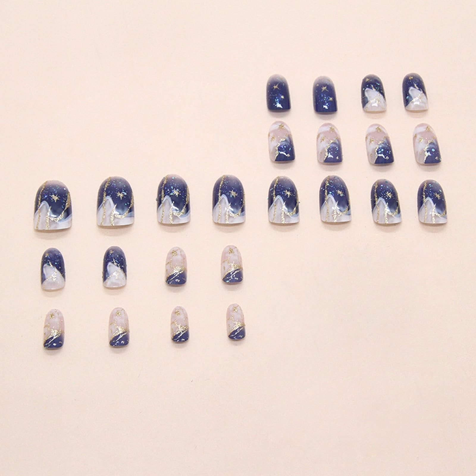Dark Blue Press on Nails Oval Fake Nails Gold Glitter False Nails Gel Glue on…
