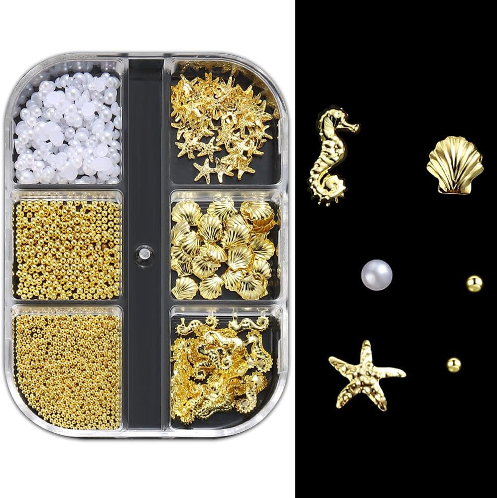 2 Boxes Mixed Nail Art Charms 3D Starfish Seashell Seahorse Conch Design Marine