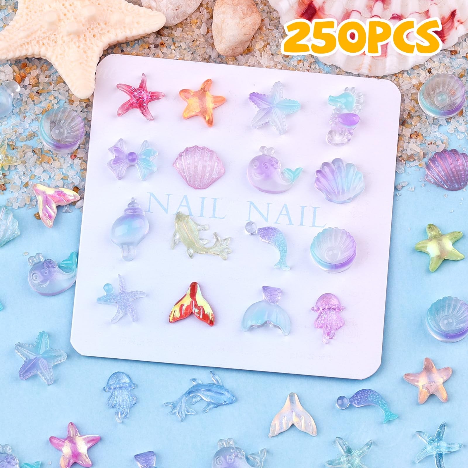 250Pcs Summer Beach Nail Resin Charms Summer Ocean Theme Nail Rhinestones 3D …