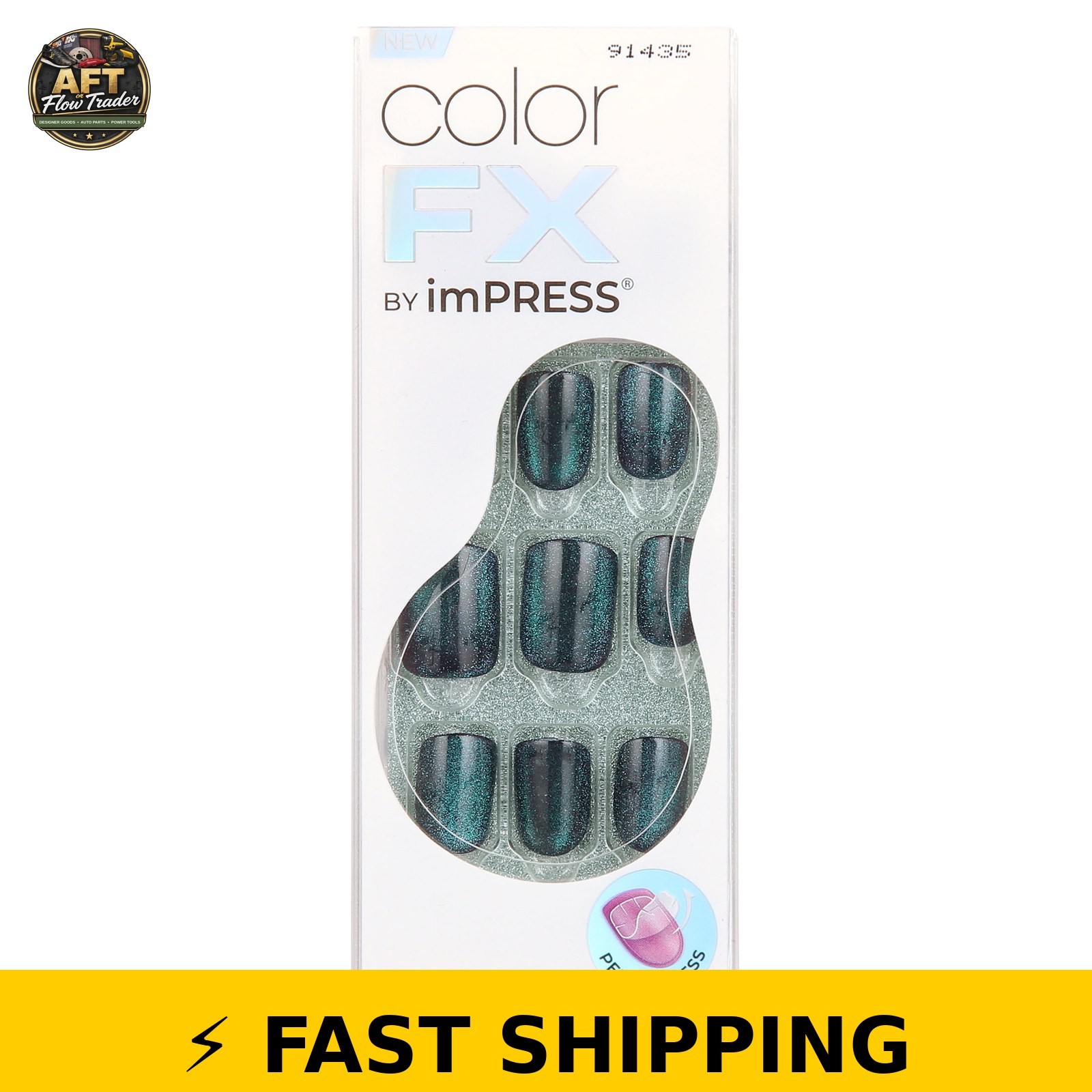 Kiss Impress Color FX Short Square Oval Press on Nails, Green