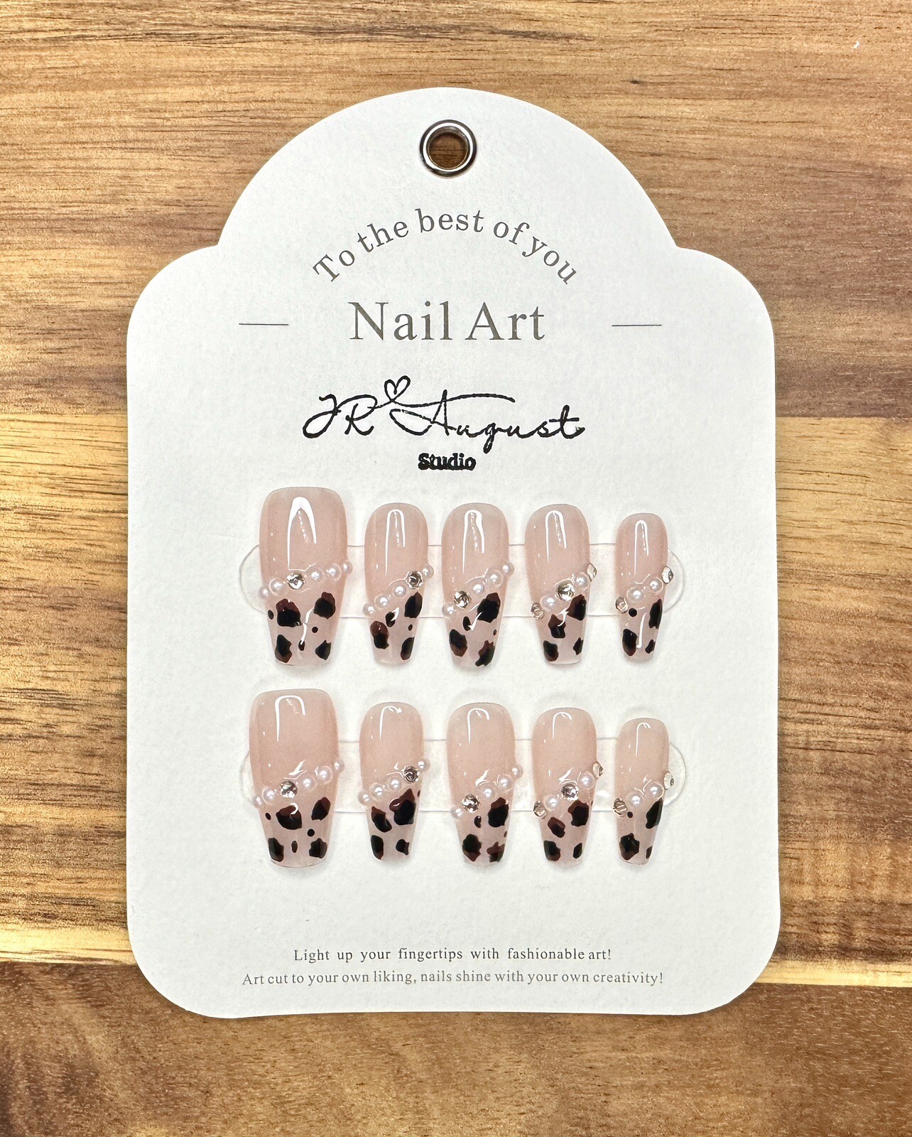 Press on nails Handmade Leopard Print Flesh Pink long coffin S M L