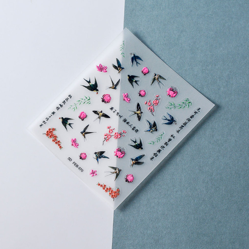 NAIL ART 5D Nail Swallow Birds Flower Nail Stickers Decoration NS54