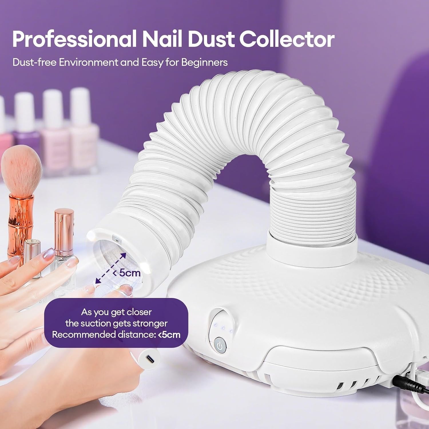 Versatile Nail Dust Collector with Built-in LED Light & Custom Suction Control
