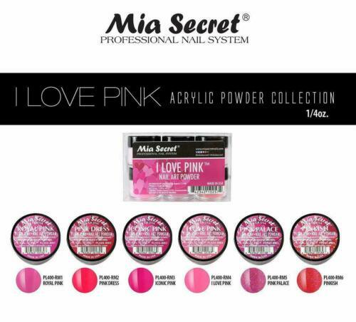 New Mia Secret Monomer 8 Ounce + I LOVE PINK Nail Art Powder 6 Colors Set