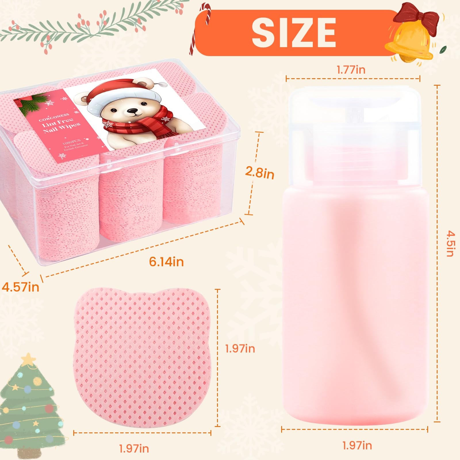 Corconess 1080PCS Lint Free Nail Wipes With 2 Acetone B-1082 SET, Pink