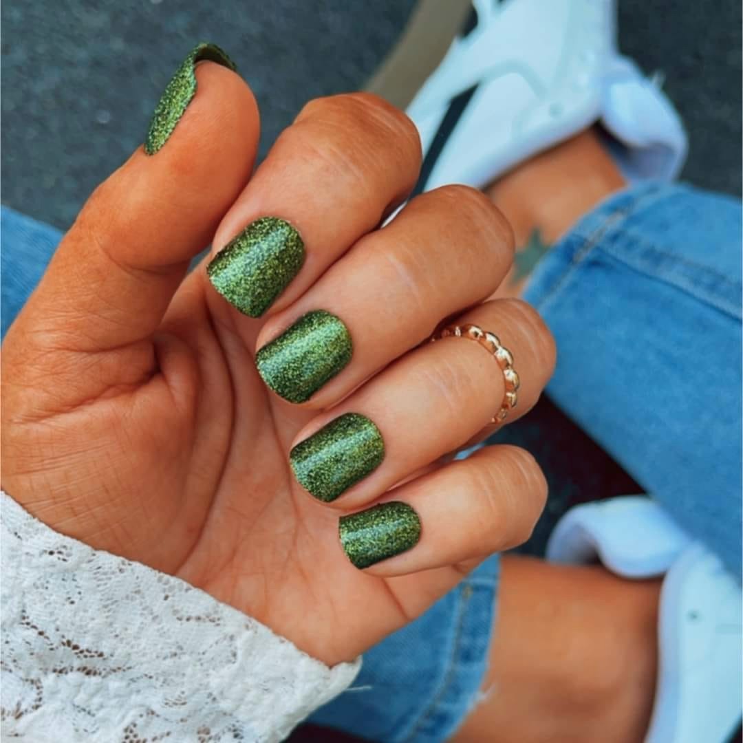 Red Aspen Press On Nails-Leena’s Olive Branch-Short Green Glitter