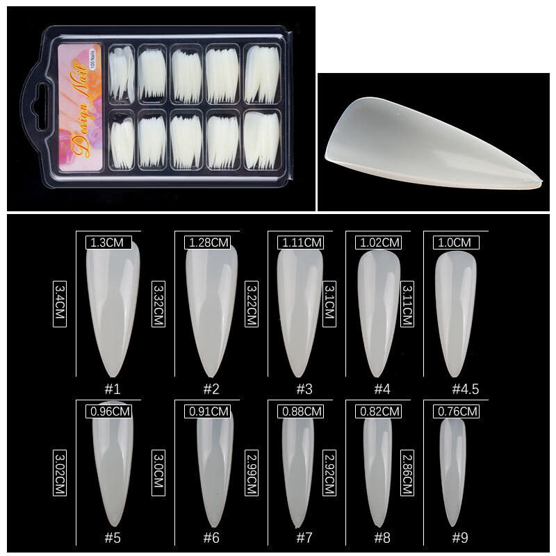 100 Pcs T Shaped / Water Drop Long Fake Nails Acrylic Artificial False Nail Tips