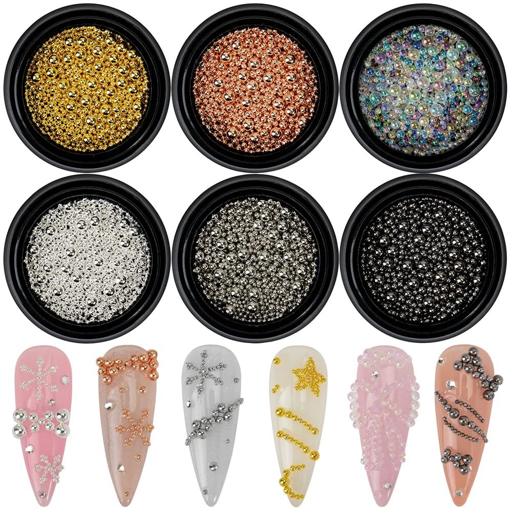 Versatile 6 Color Nail Caviar Beads – 0.8mm to 3mm Metal Charms for Artistry