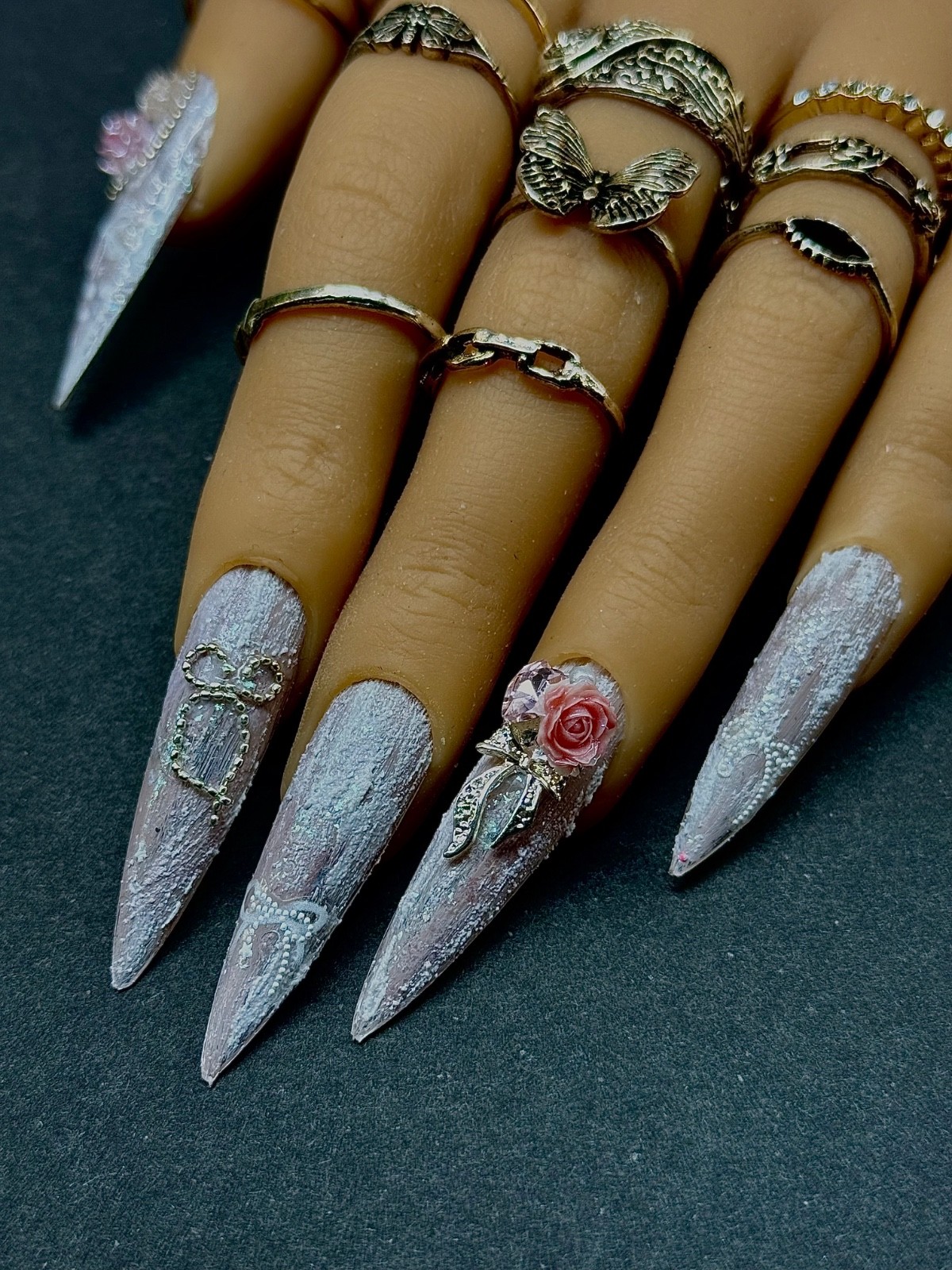STILETTO XXL Handmade nails matte 3D 10 pcs Frosted design
