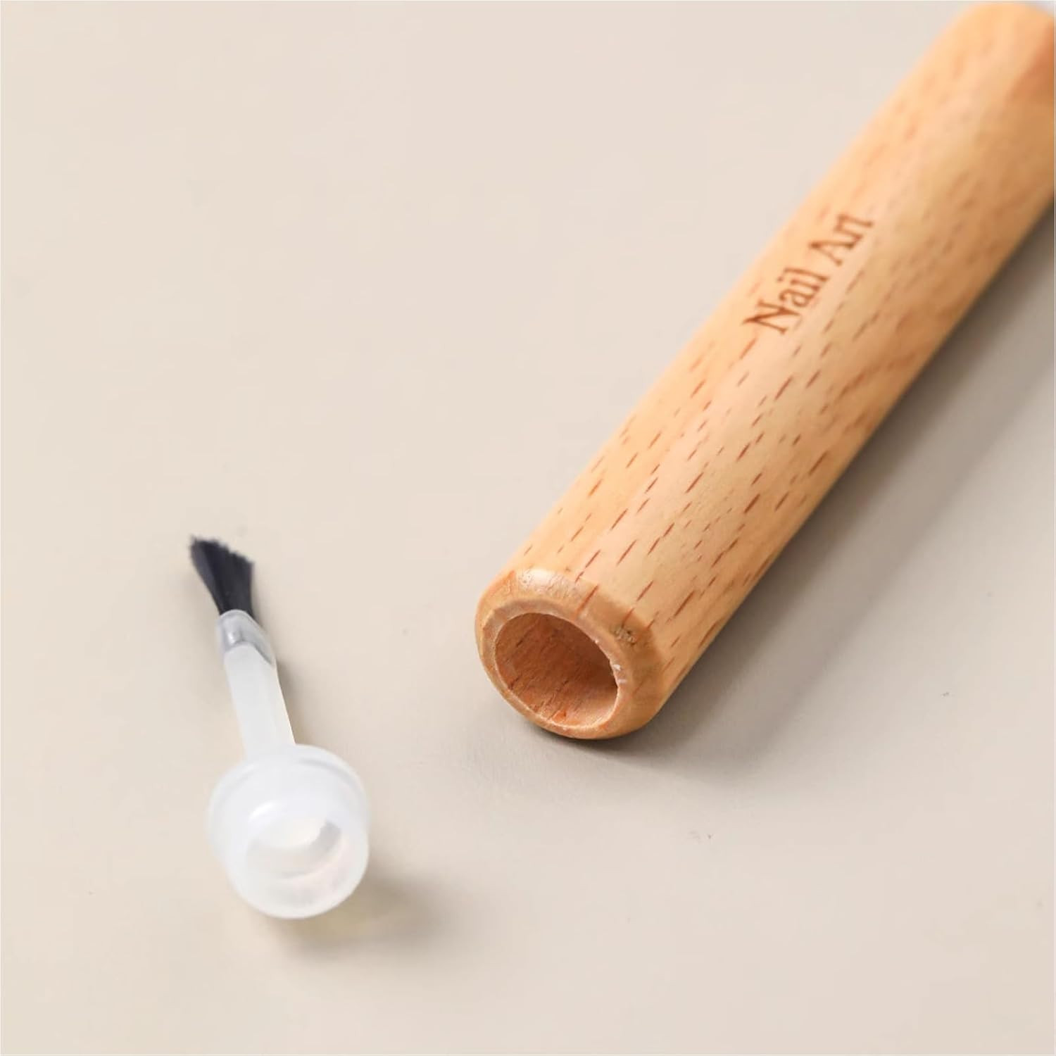 100Pcs Nail Polish Brush Replacement Brush with Double Side Wood Pen Holder Kit,