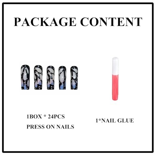 Long Square Press on Nails Blue Ombre French Tip Fake Nails 211-08 BlueBlack