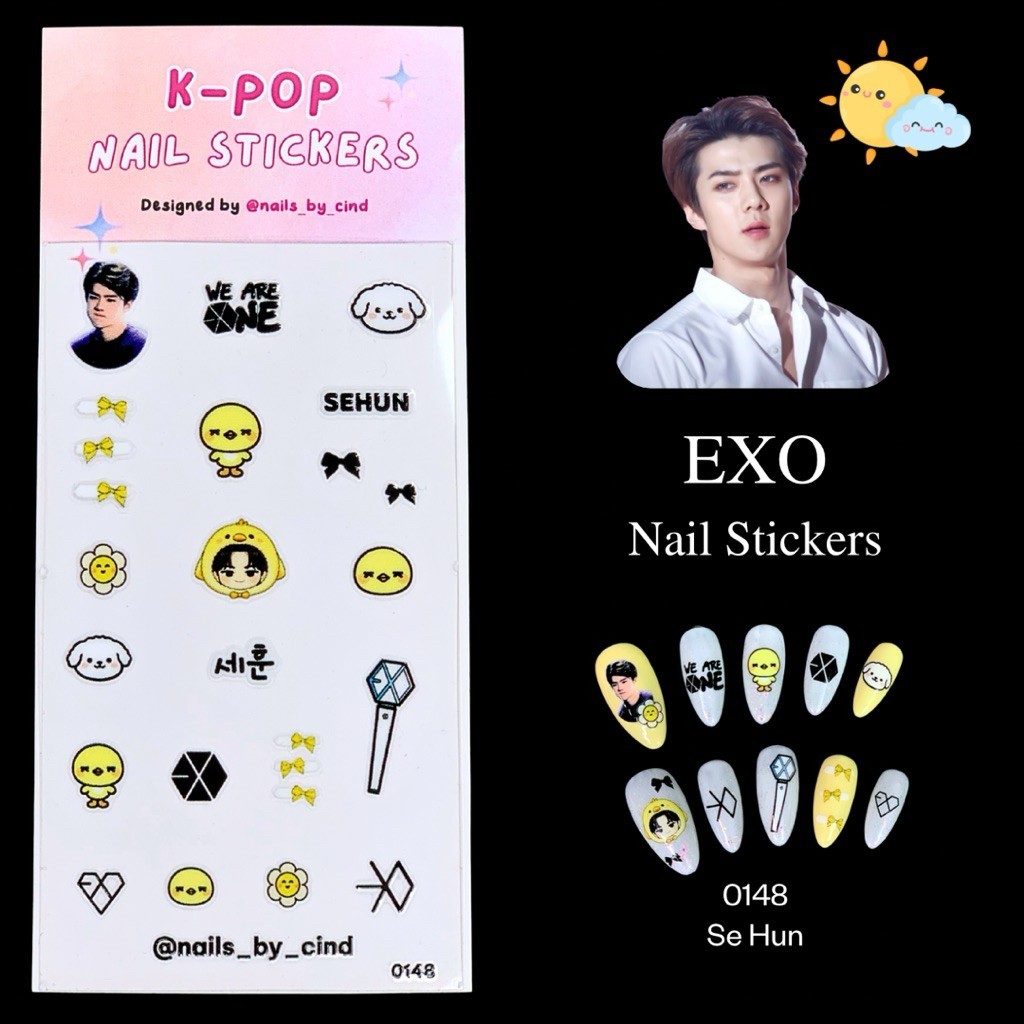 EXO KPOP NAIL STICKER FAN MADE KOREA KAI D.O LAY CHEONYEOL SUHO BAEKHYUN I Z10
