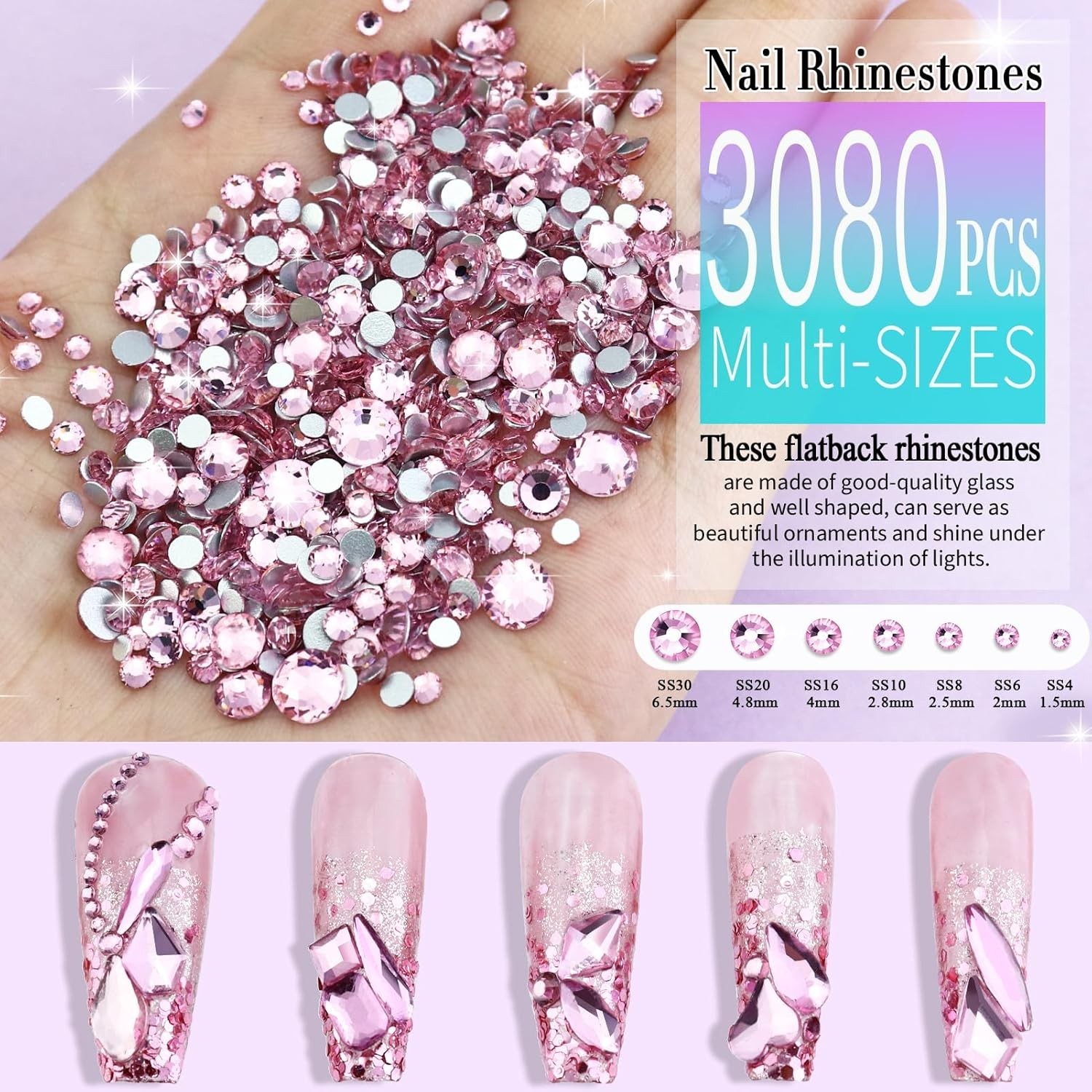 3200PCS Nail Art Rhinestones, Crystal Clear Flatback Rhinestones for Nails, Craf