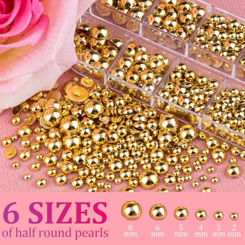 Gold Nail Charms and Gems, Half Round Flatback Pearl Nail A18 1 box gold