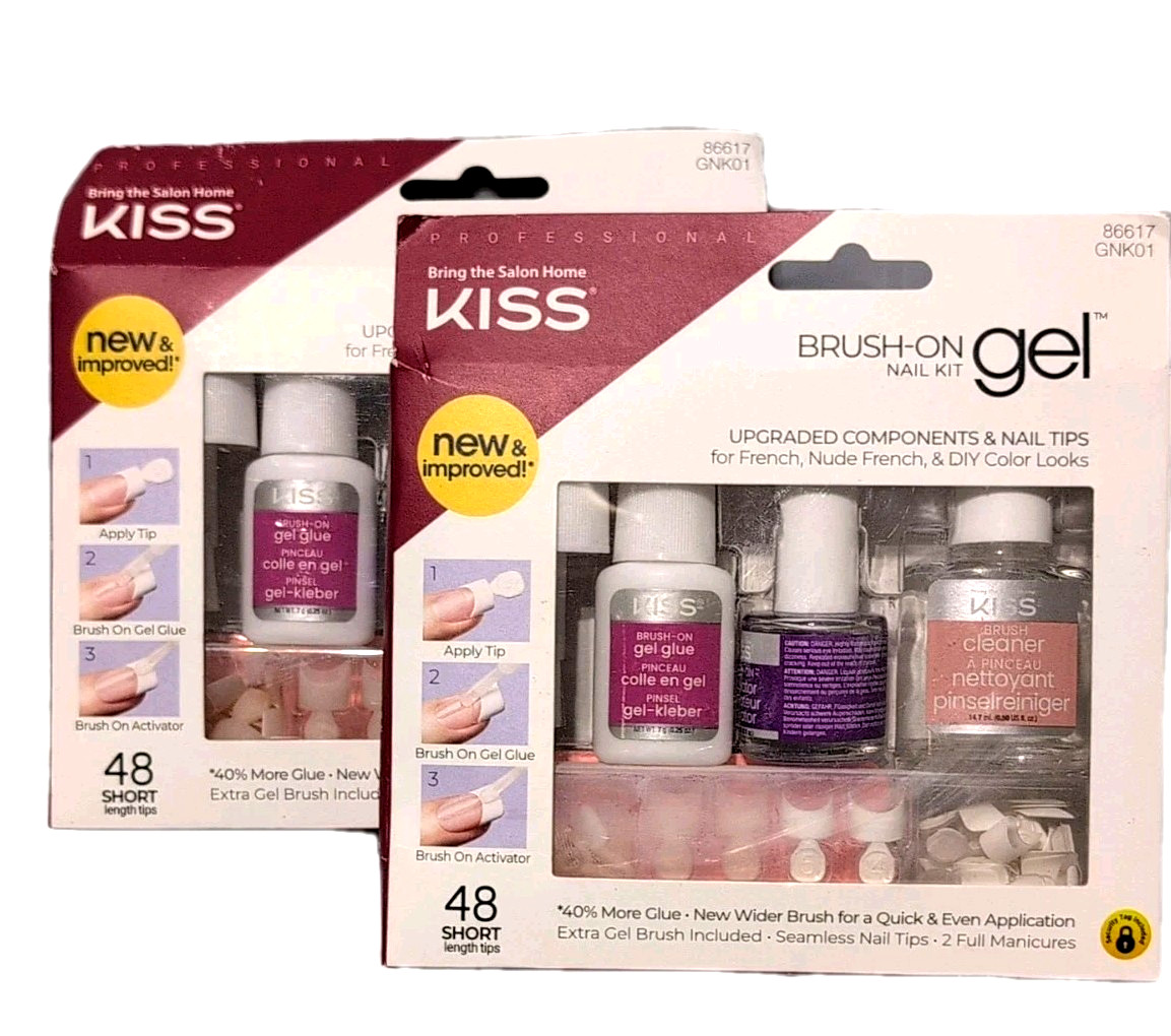 KISS Nail Kit Short Tips French Nude 86617 GNK01 DIY Lot 2 Sets 48 ea PKG
