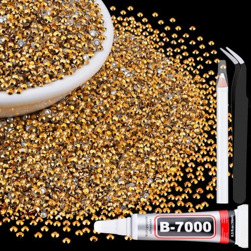 6000Pcs Resin Jelly Rhinestones with 1Pcs 10ml 3mm A04-Copper Gold with Glue