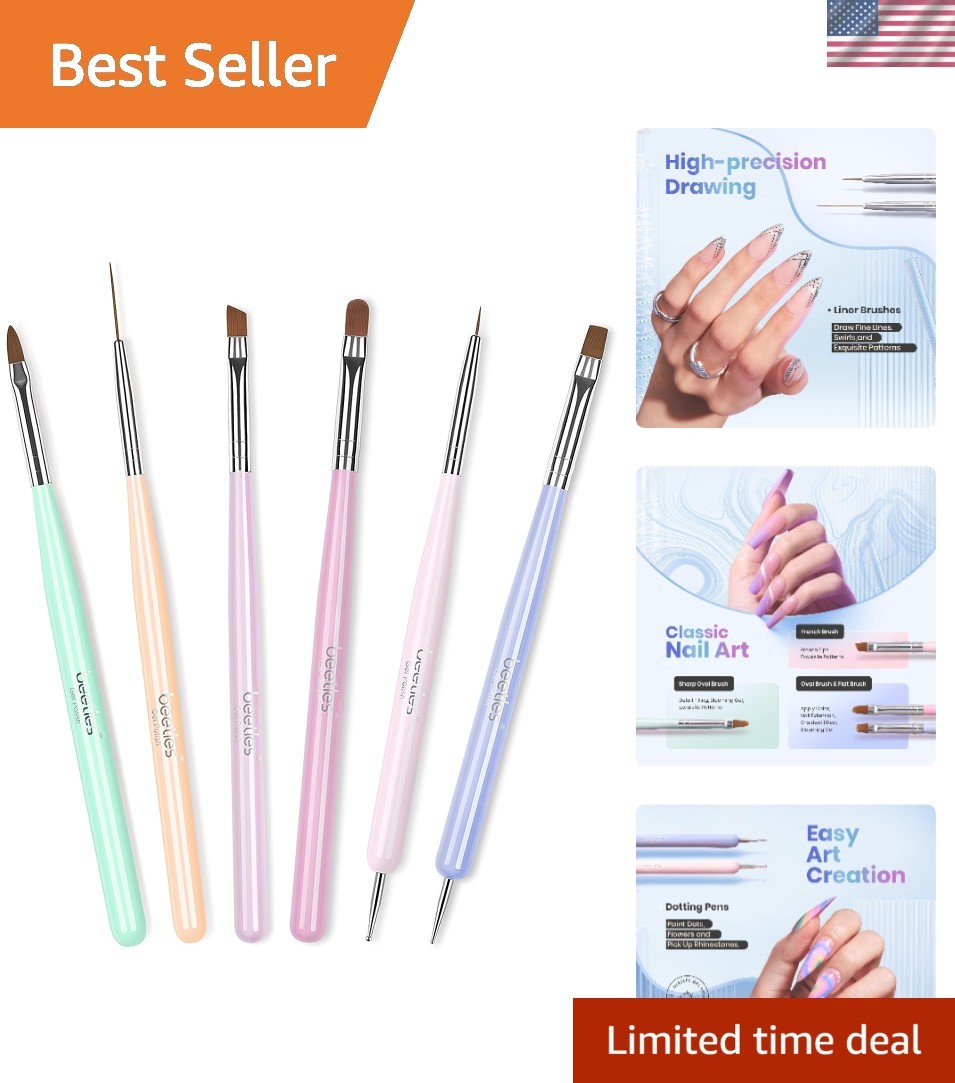 Beetles Gel Polish Nail Art Brushes, 6 Pcs Fingernail Art Design Pens | Wood …