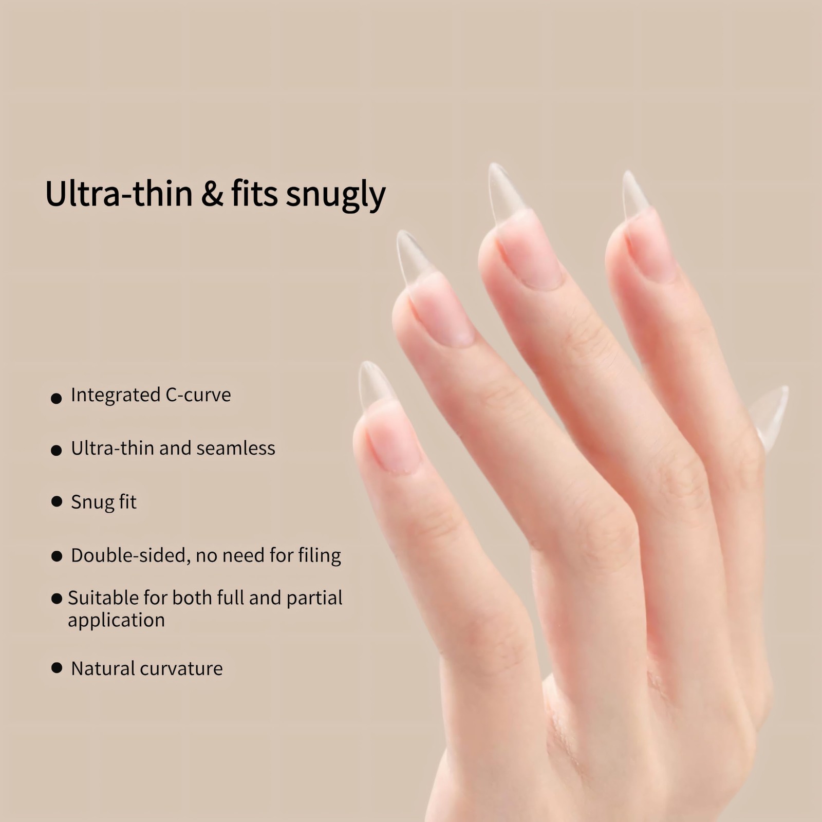 240Pcs Almond Press On Nail Tips – Clear Acrylic Ultra-Thin Seamless Full Cov…