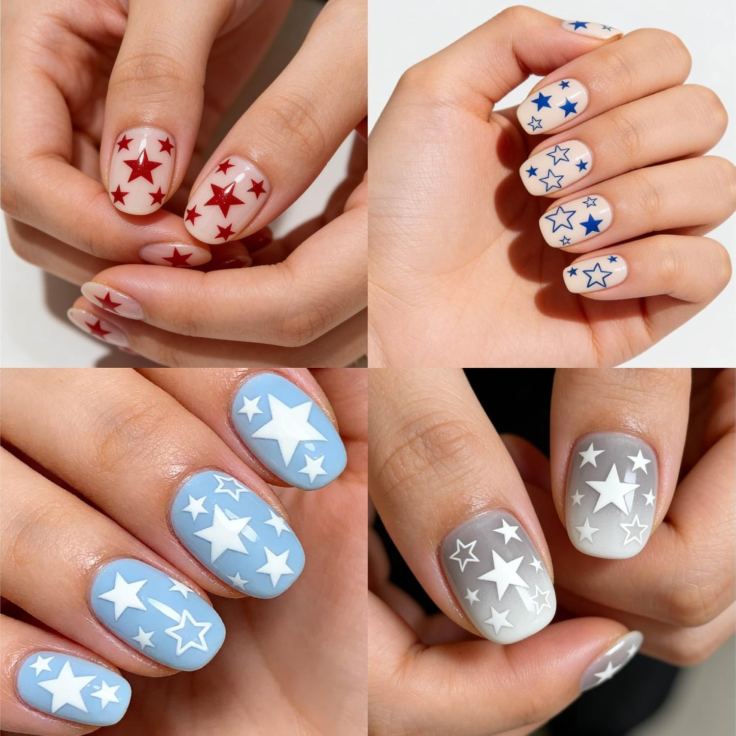 Red Blue White Star Nail Art Stickers, 3D Self-Adhesive 4Th of July Nail