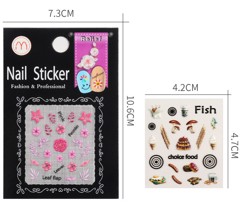 6 Sheets Set Happy Face Food Cookie Flower Decal Manicure Nail Art Stickers NH6