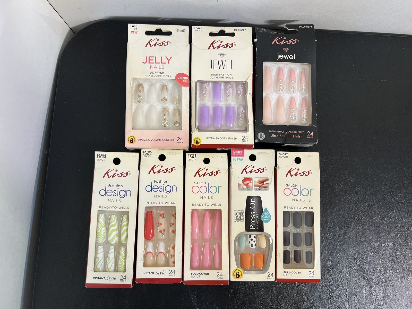 New Lot Of 8 Kiss Press-On Nails Manicure Assorted Different Jewel Jelly