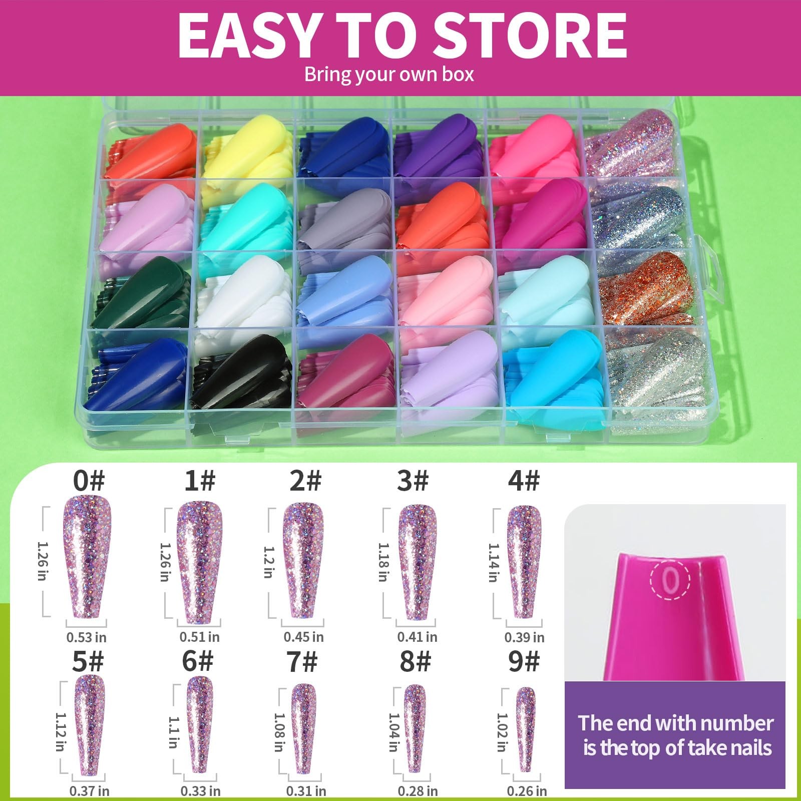 Long Fake Nails Kit – 10 Colors Matte & Glossy, 4 Glitter Press On Nails